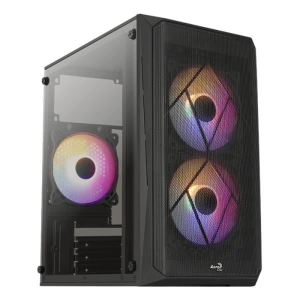 CASE GAMING RGB AEROCOOL CS-107-A-BK-V2 MINI TOWER VENTILADORES 3 DE 120MM CON VIDRIO LATERAL Y MALLA FRONTAL CS-107-A-BK-V2 NEGRO