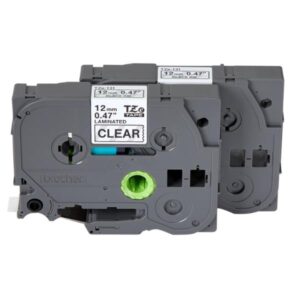 CINTAS DE ETIQUETADO BROTHER TZE1312PK 12MM X 8M COMPATIBLE CON P-TOUCH NEGRO SOBRE FONDO TRANSPARENTE 2 PACK
