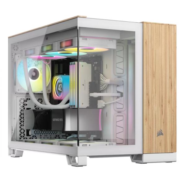 CASE CORSAIR 2500X MID TOWER SIN VENTILACIÓN INCLUIDA CON VIDRIO LATERAL Y MALLA FRONTAL CC-9011288-WW BLANCO/MADERA